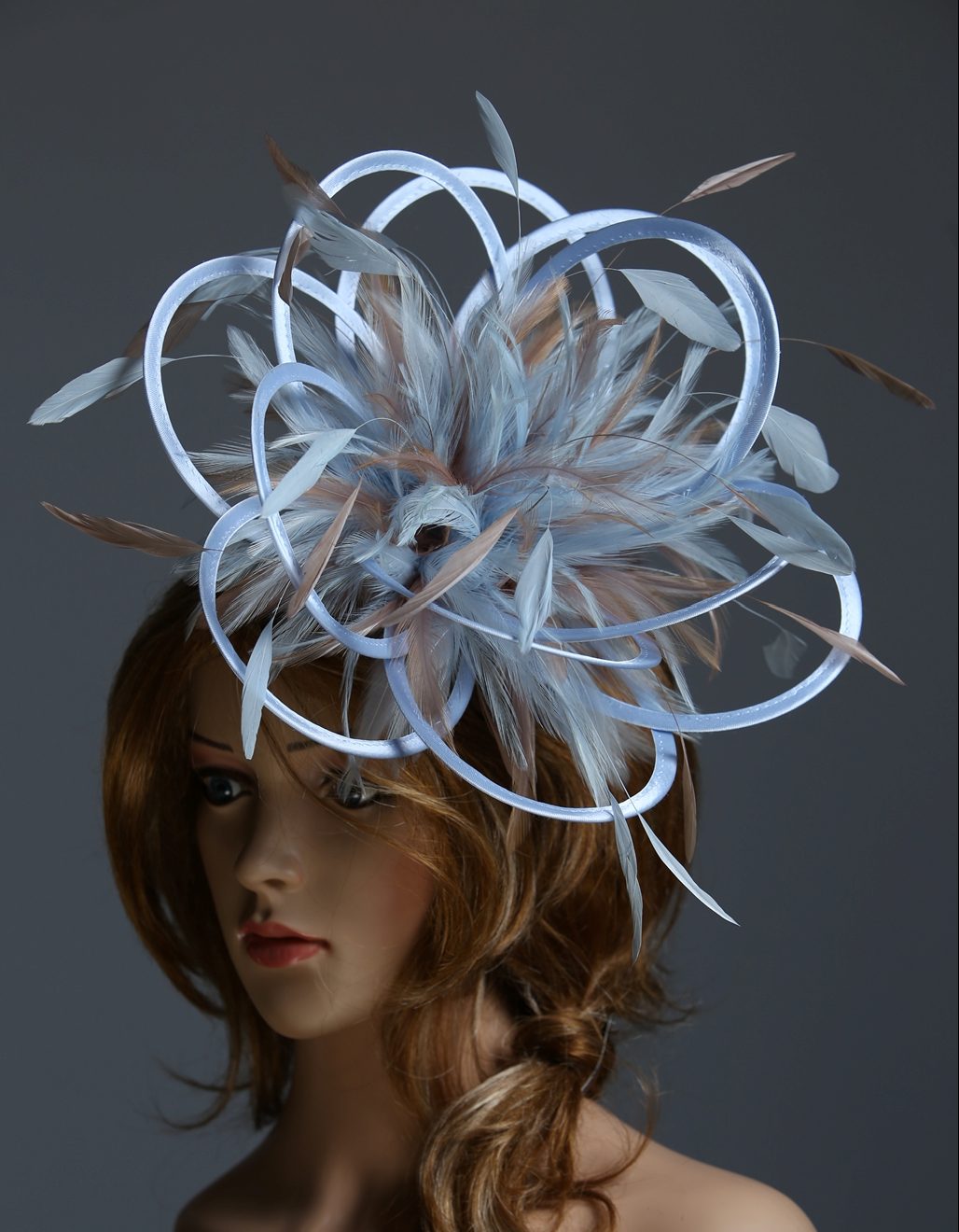 Taupe Nude Fascinator hat &royal blue highlight/choose any colour feathers/satin 