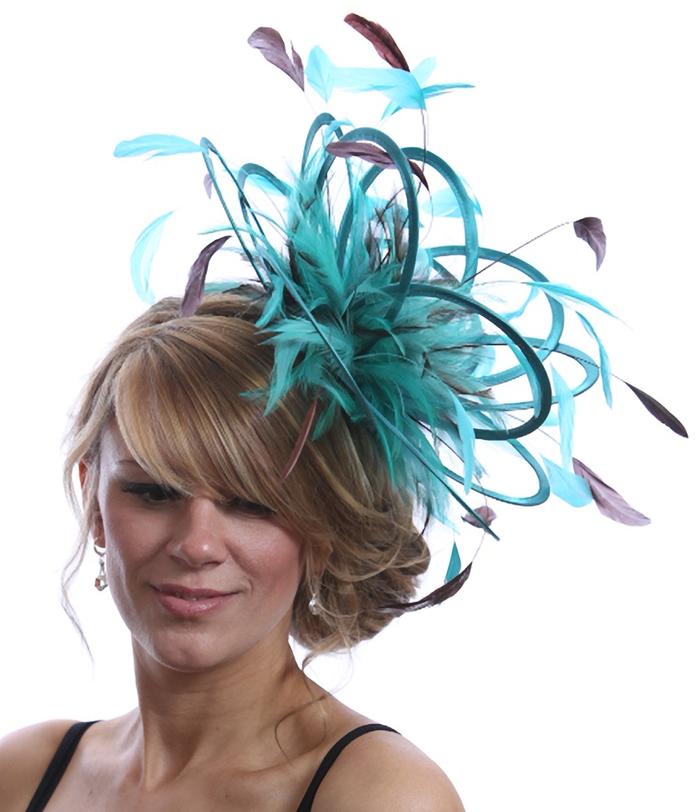 Jade Green & Brown Fascinator hat choose any colour satin and highlight feathers 