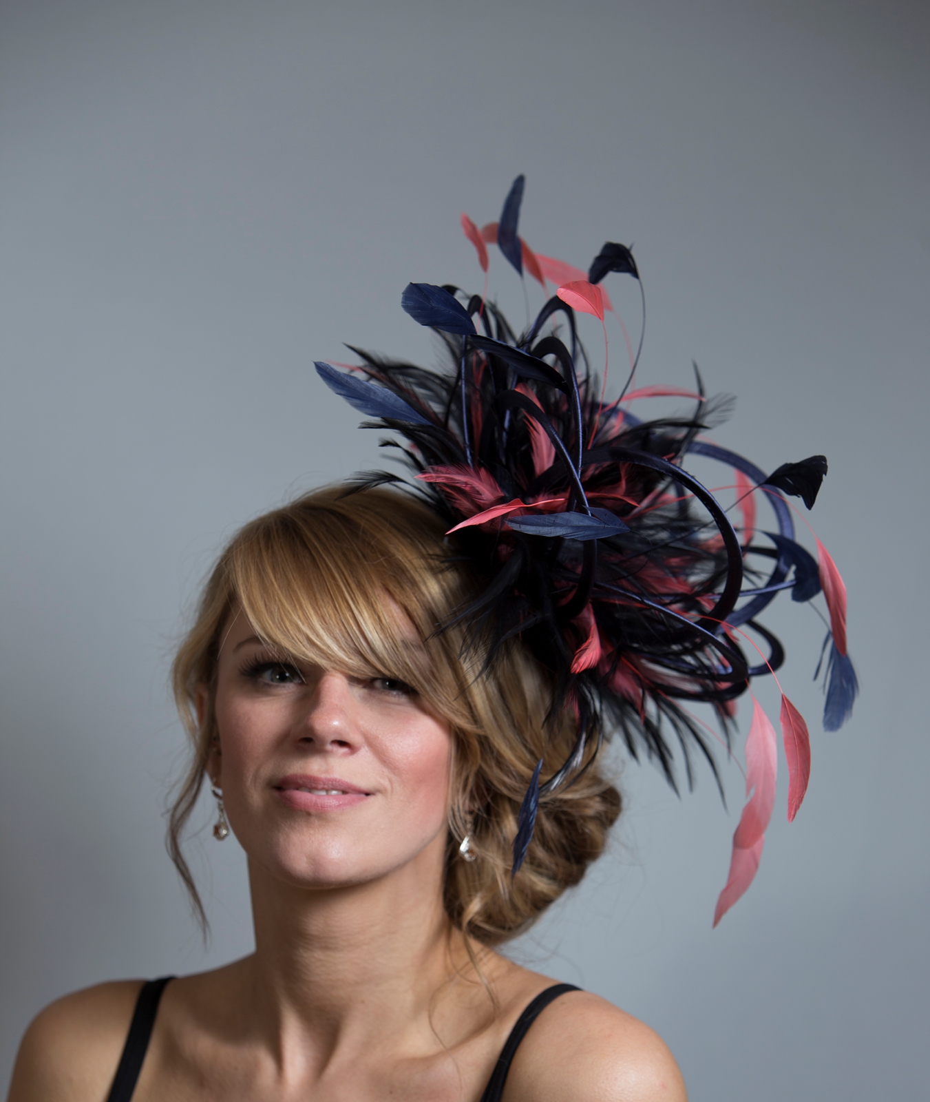 Taupe Nude & Coral Pink Fascinator hat choose any colour feathers/satin Medium 