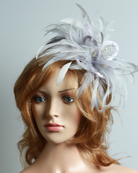 For Short Hair Lulu Light Gray/ Silver Fascinator, Kentucky Derby
