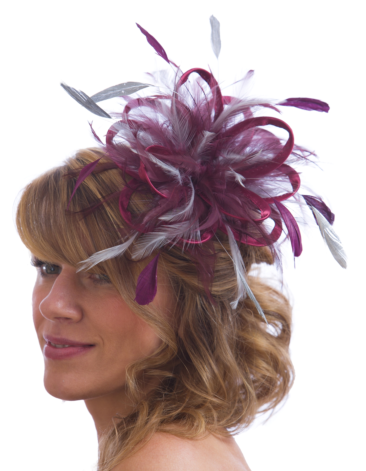 Silver & Purple Fascinator Hat/choose any satin/highlight feather colour