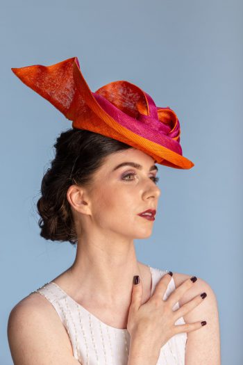 Hot pink and orange sinamay fascinator hatinator hat Hot pink and orange sinamay fascinator hatinator hat