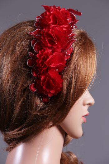 Vintage Red lace 3D flower headband Headpiece Fascinator Hat suitable for a wedding, bridal or ladies day at the races