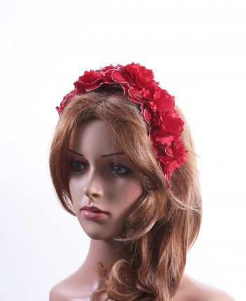 Vintage Red lace 3D flower headband Headpiece Fascinator Hat suitable for a wedding, bridal or ladies day at the races