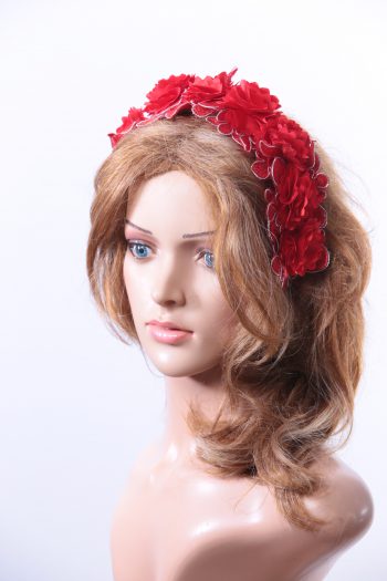 Vintage Red lace 3D flower headband Headpiece Fascinator Hat suitable for a wedding, bridal or ladies day at the races