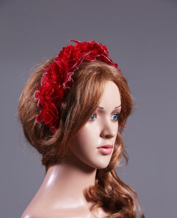 Vintage Red lace 3D flower headband Headpiece Fascinator Hat suitable for a wedding, bridal or ladies day at the races
