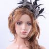 black and pale grey feather mount headband suitable for a wedding or ladies day at the races