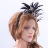 black and pale grey feather mount headband suitable for a wedding or ladies day at the races