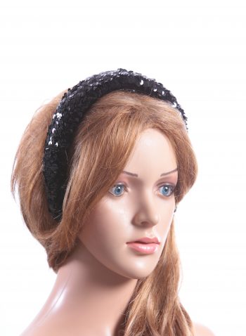 Black Sequin Padded headband Headpiece Fascinator Hat suitable for a wedding, party, or a ladies day at the races