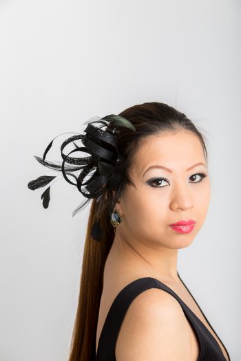 Black small sinamay and feather fascinator hat