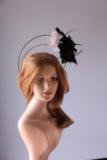 black and ivory flower double black halo crown Fascinator hat