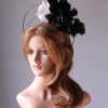 black and ivory flower double black halo crown Fascinator hat