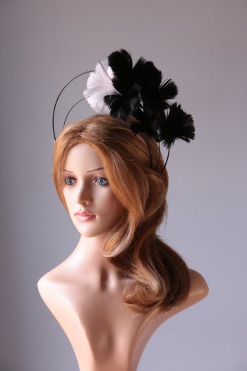 black and ivory flower double black halo crown Fascinator hat