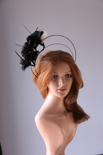 black and ivory flower double black halo crown Fascinator hat