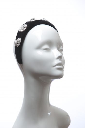 Black Rhinestone Diamante Velvet Padded crown fascinator headband