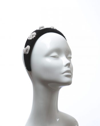 Black Rhinestone Diamante Velvet Padded crown fascinator headband