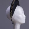 Black sinamay halo crown with gold metal chain detail Headpiece Fascinator