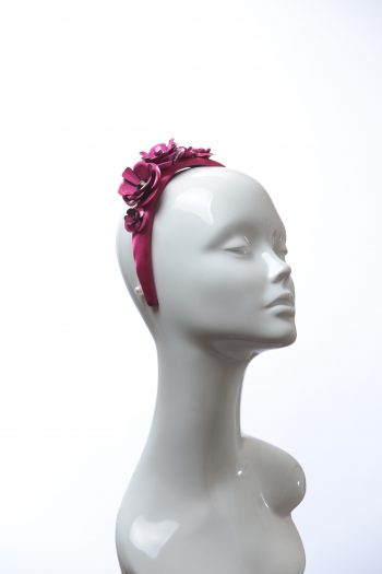 deep hot pink padded satin headband with metal flower beads headband fascinator hat