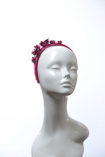 deep hot pink padded satin headband with metal flower beads headband fascinator hat