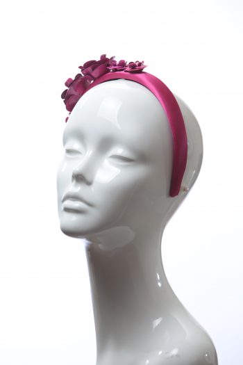 deep hot pink padded satin headband with metal flower beads headband fascinator hat