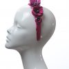 deep hot pink padded satin headband with metal flower beads headband fascinator hat