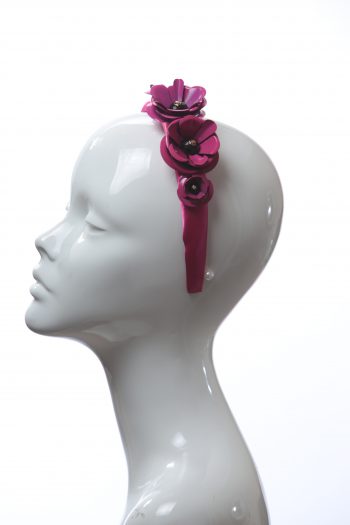 deep hot pink padded satin headband with metal flower beads headband fascinator hat