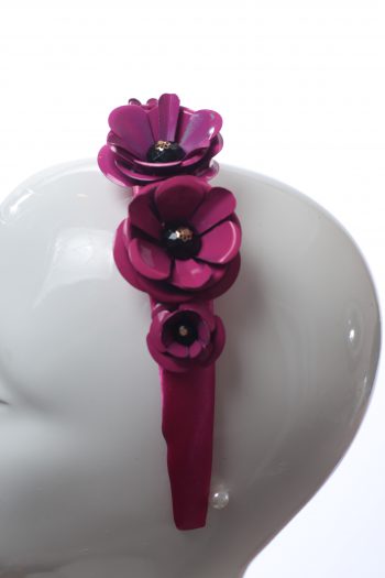 deep hot pink padded satin headband with metal flower beads headband fascinator hat