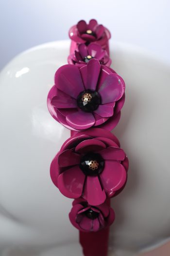 deep hot pink padded satin headband with metal flower beads headband fascinator hat
