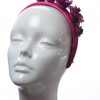 deep hot pink padded satin headband with metal flower beads headband fascinator hat
