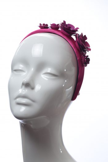 deep hot pink padded satin headband with metal flower beads headband fascinator hat