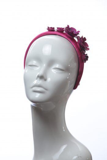 deep hot pink padded satin headband with metal flower beads headband fascinator hat