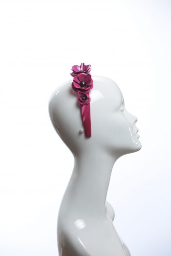 deep hot pink padded satin headband with metal flower beads headband fascinator hat