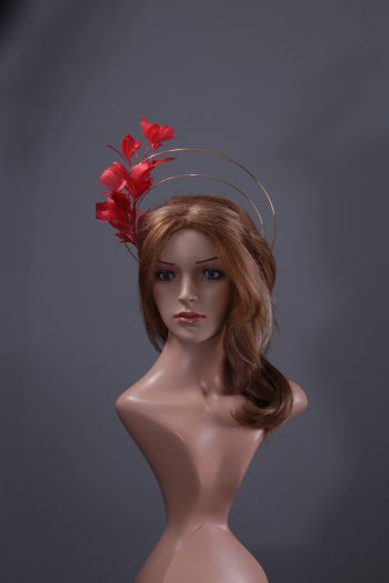 gold double halo crown with red feather tree