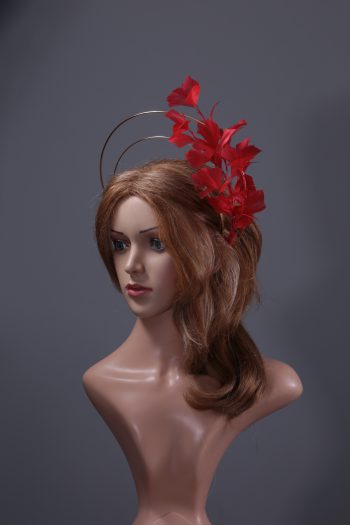 gold double halo crown with red feather tree