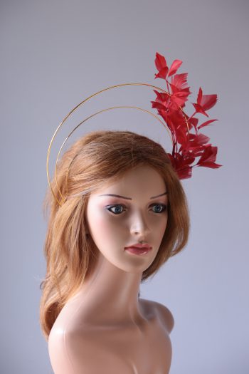 gold double halo crown with red feather tree