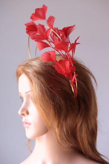 gold double halo crown with red feather tree