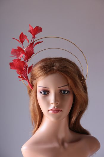 gold double halo crown with red feather tree