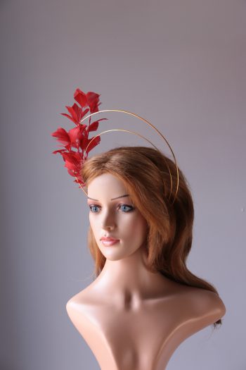 gold double halo crown with red feather tree