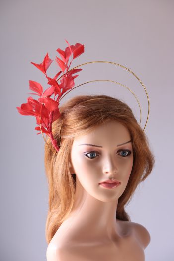 gold double halo crown with red feather tree