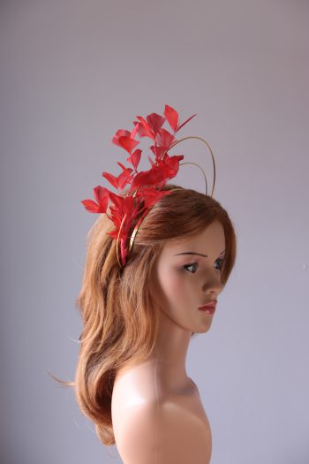 gold double halo crown with red feather tree