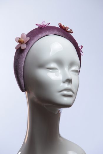 lilac dusky padded velvet headband flower beads