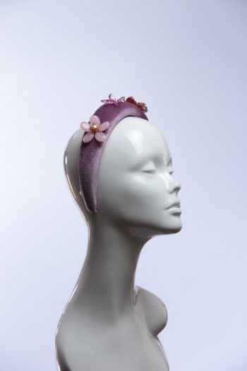 lilac dusky padded velvet headband flower beads