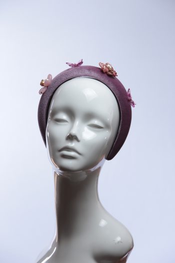 lilac dusky padded velvet headband flower beads