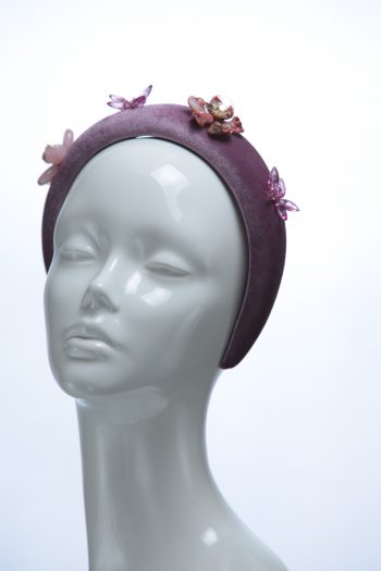 lilac dusky padded velvet headband flower beads