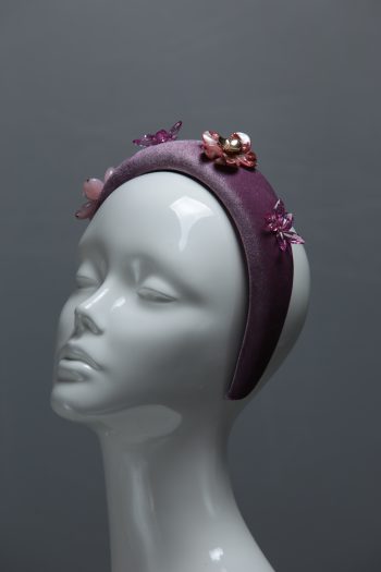 lilac dusky padded velvet headband flower beads