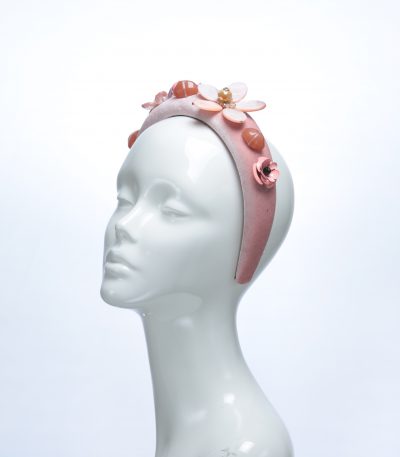 Dusky Pink Velvet Padded beaded Fascinator Hat Headband handmade