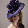 purple sinamay saucer with feather mount (1)