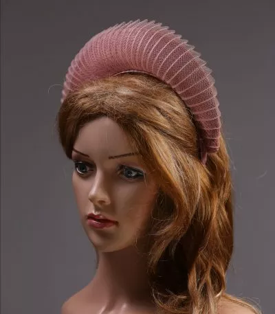 Dusky Pink Blush Halo Crown Headband with crin Fascinator Hat