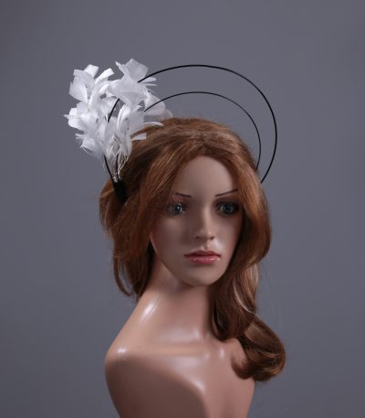 black and white feather tree double black halo crown Fascinator hat