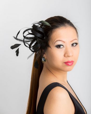 Black small sinamay and feather fascinator hat